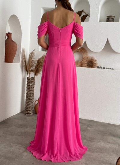 A-Line Scoop Neck Sleeveless Chiffon Evening Dresses With Split Front