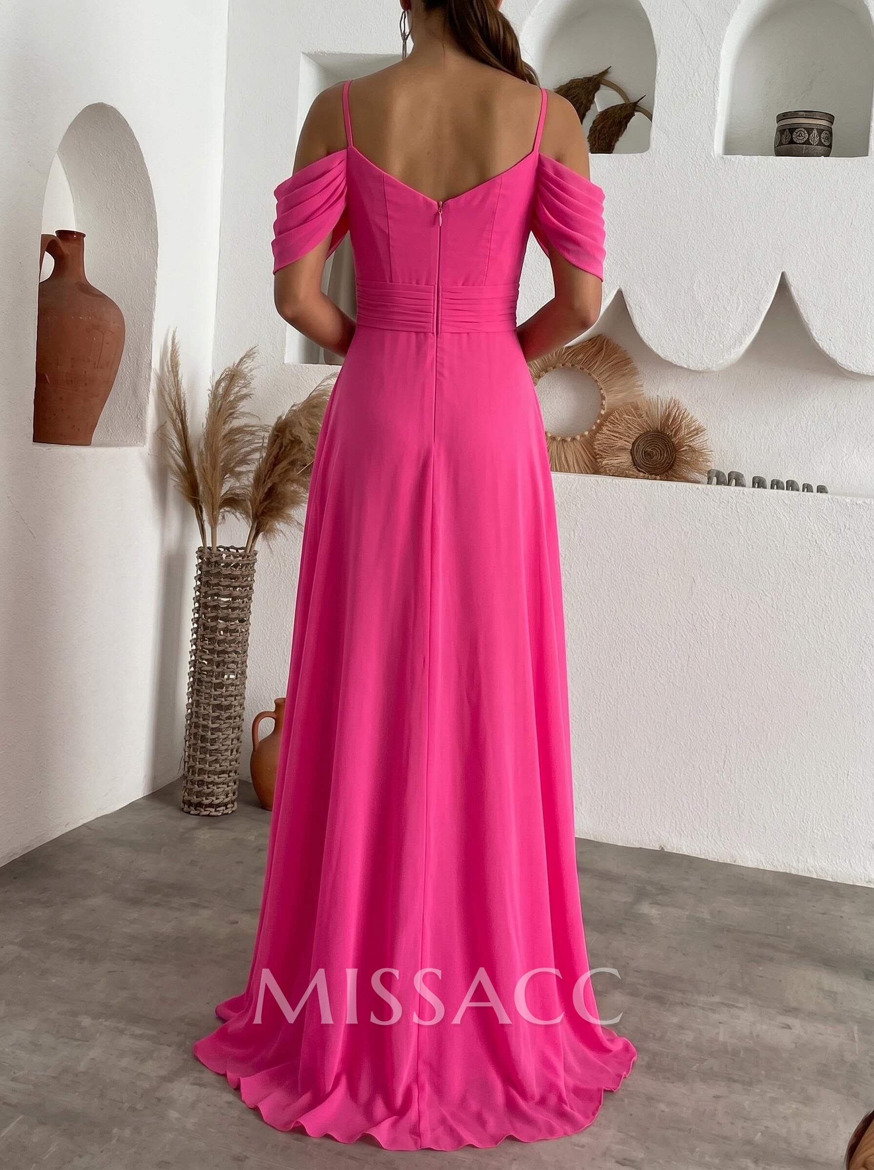 A-Line Scoop Neck Sleeveless Chiffon Evening Dresses With Split Front