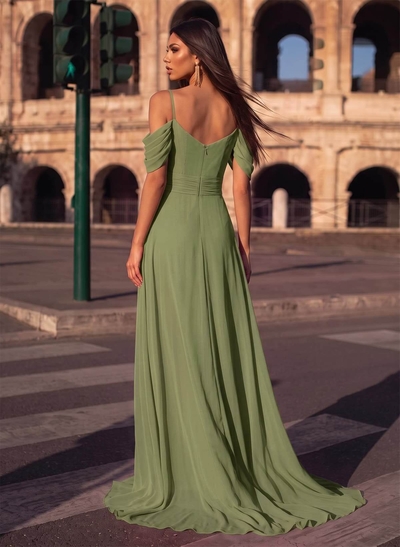 A-Line Scoop Neck Sleeveless Chiffon Evening Dresses With Split Front