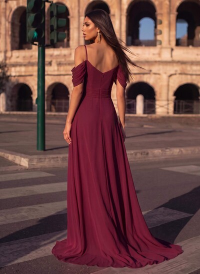 A-Line Scoop Neck Sleeveless Chiffon Evening Dresses With Split Front