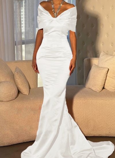 Trumpet/Mermaid Off-The-Shoulder Satin Beading Evening Dresses