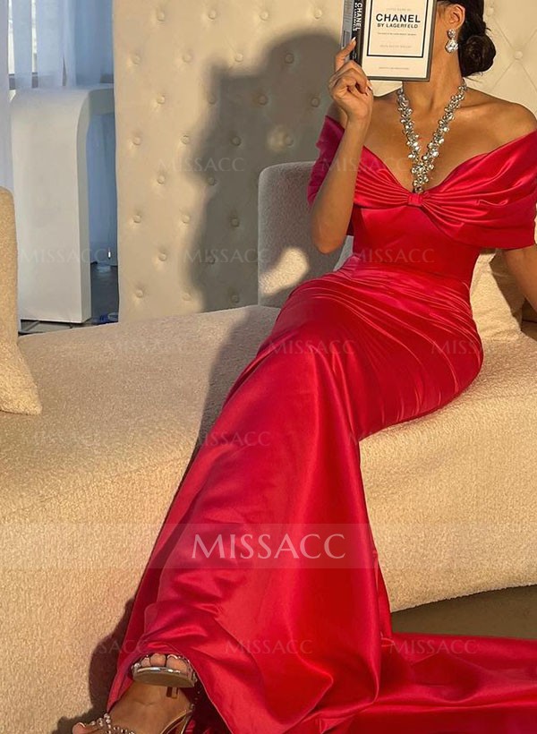 Trumpet/Mermaid Off-The-Shoulder Satin Beading Evening Dresses