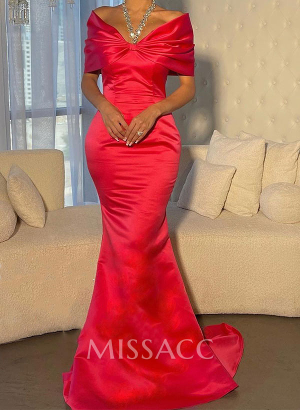 Trumpet/Mermaid Off-The-Shoulder Satin Beading Evening Dresses Trumpet/Mermaid Off-The-Shoulder Satin Beading Evening Dresses