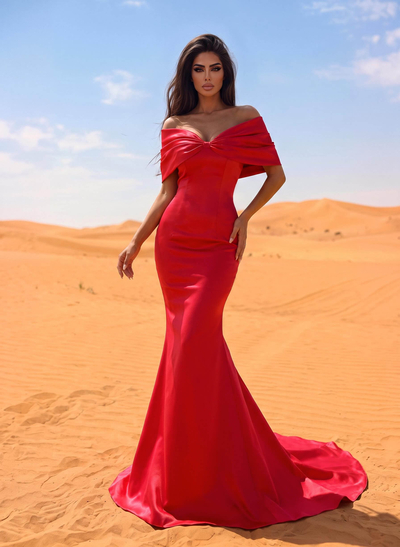 Trumpet/Mermaid Off-The-Shoulder Satin Beading Evening Dresses