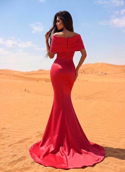 Trumpet/Mermaid Off-The-Shoulder Satin Beading Evening Dresses