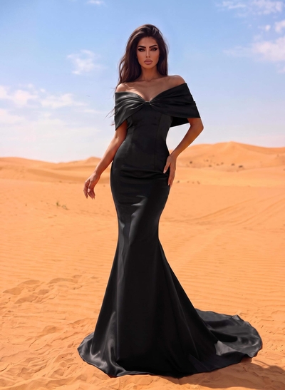 Trumpet/Mermaid Off-The-Shoulder Satin Beading Evening Dresses