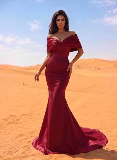 Trumpet/Mermaid Off-The-Shoulder Satin Beading Evening Dresses
