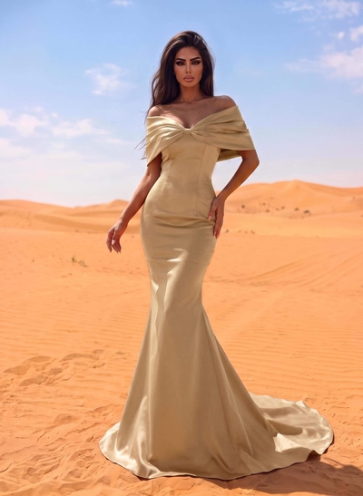 Trumpet/Mermaid Off-The-Shoulder Satin Beading Evening Dresses