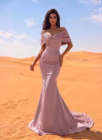 Trumpet/Mermaid Off-The-Shoulder Satin Beading Evening Dresses