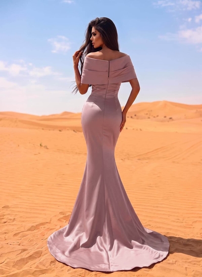 Trumpet/Mermaid Off-The-Shoulder Satin Beading Evening Dresses