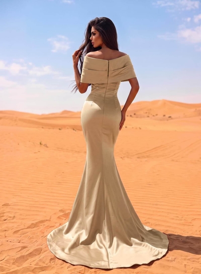 Trumpet/Mermaid Off-The-Shoulder Satin Beading Evening Dresses