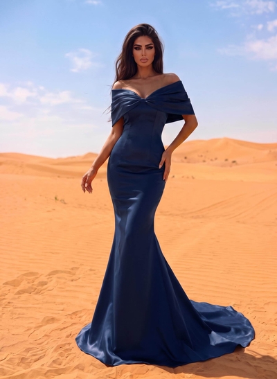 Trumpet/Mermaid Off-The-Shoulder Satin Beading Evening Dresses
