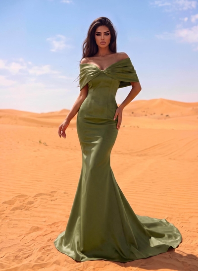 Trumpet/Mermaid Off-The-Shoulder Satin Beading Evening Dresses