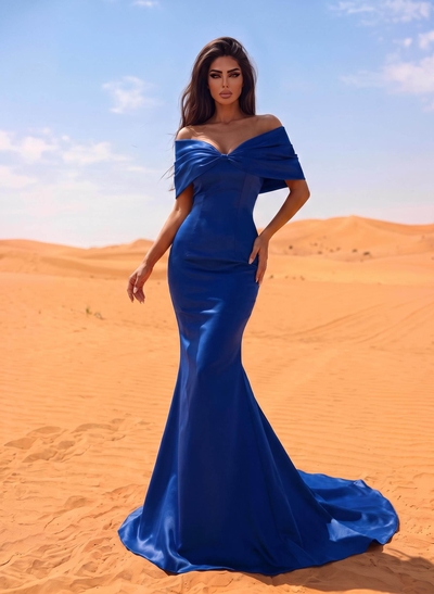 Trumpet/Mermaid Off-The-Shoulder Satin Beading Evening Dresses