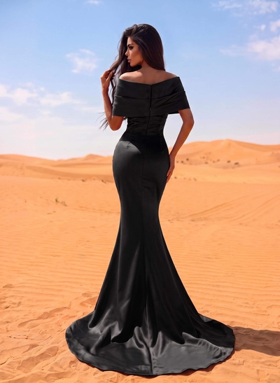 Trumpet/Mermaid Off-The-Shoulder Satin Beading Evening Dresses