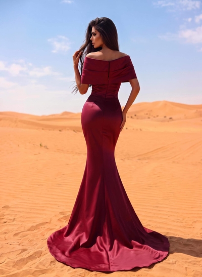 Trumpet/Mermaid Off-The-Shoulder Satin Beading Evening Dresses