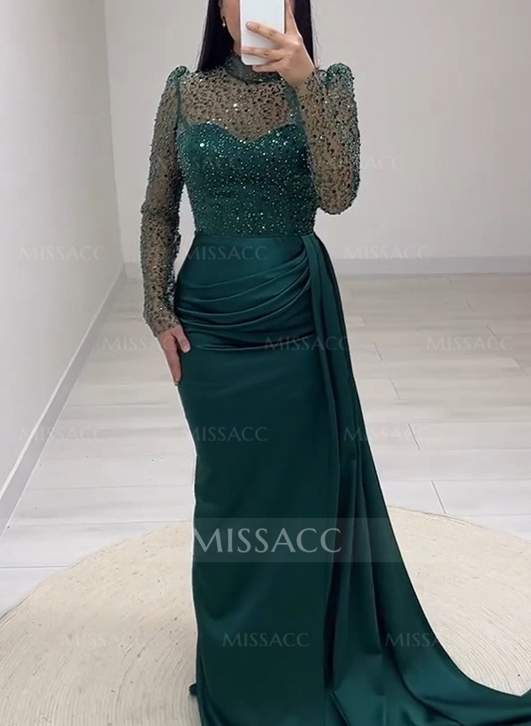 Sheath/Column Illusion Neck Sequined Evening Dresses With Split Front