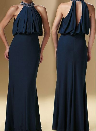 Sheath/Column Halter Sleeveless Jersey Evening Dresses With Back Hole