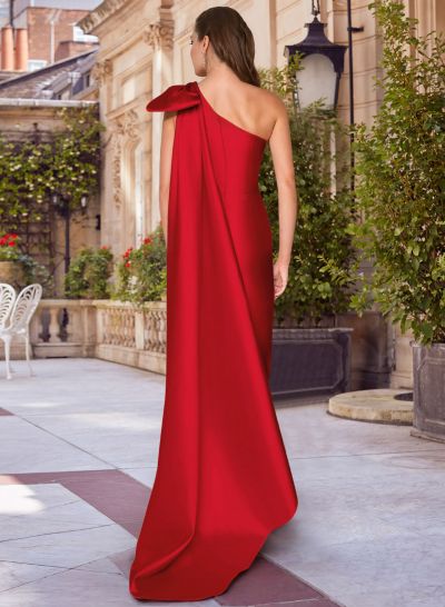 Sheath/Column One-Shoulder Sleeveless Satin Evening Dresses With Bow(s)