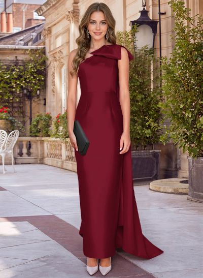 Sheath/Column One-Shoulder Sleeveless Satin Evening Dresses With Bow(s)