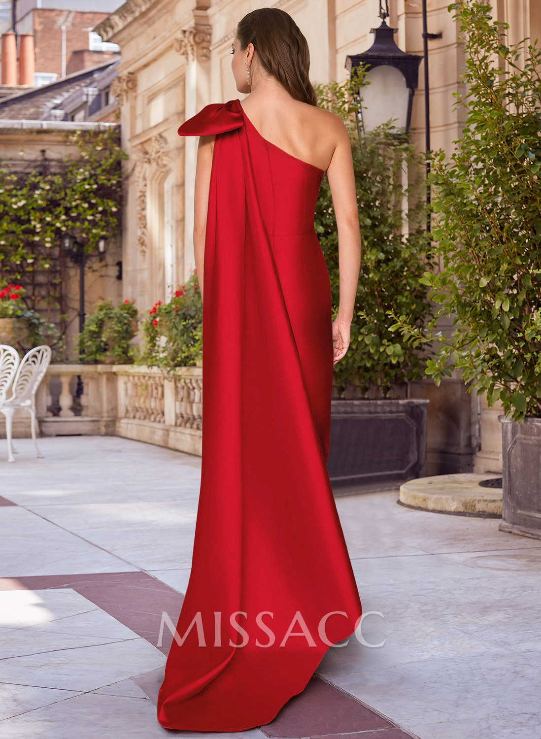 Sheath/Column One-Shoulder Sleeveless Satin Evening Dresses With Bow(s) Sheath/Column One-Shoulder Sleeveless Satin Evening Dresses With Bow(s)