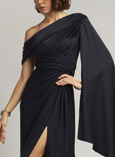 Sheath/Column Sleeveless Silk Like Satin Evening Dresses With Split Front
