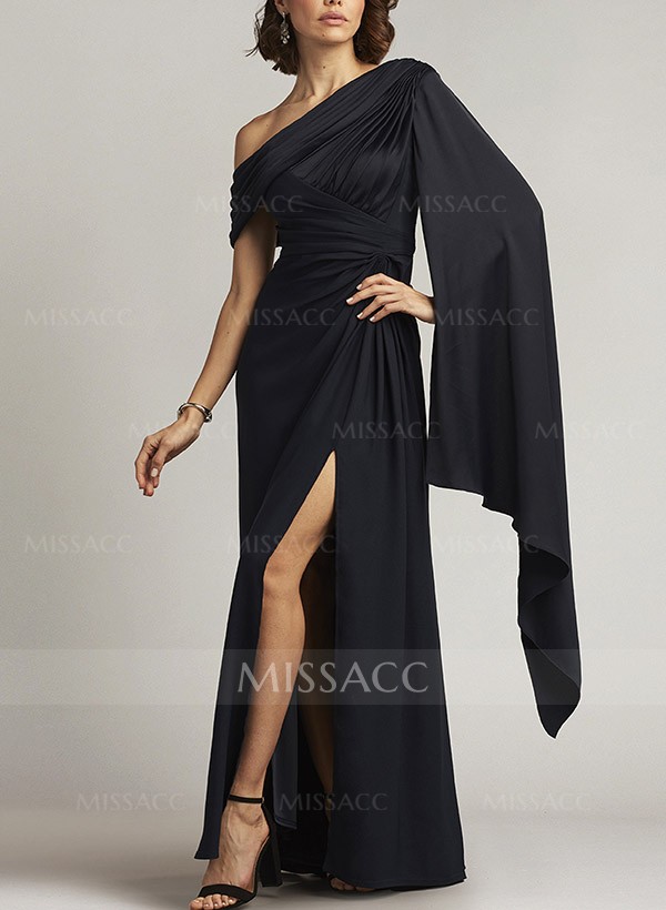 Sheath/Column Sleeveless Silk Like Satin Evening Dresses With Split Front