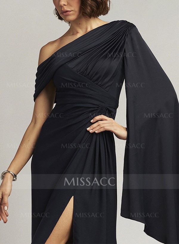 Sheath/Column Sleeveless Silk Like Satin Evening Dresses With Split Front