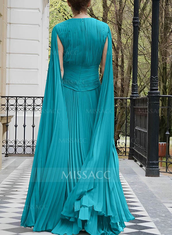 A-Line V-Neck Sleeveless Floor-Length Chiffon Evening Dresses