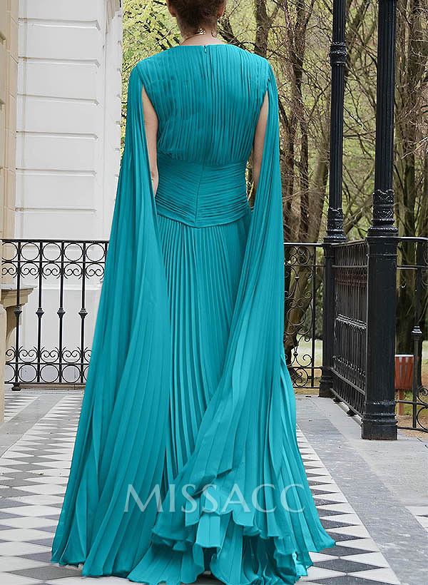 A-Line V-Neck Sleeveless Floor-Length Chiffon Evening Dresses