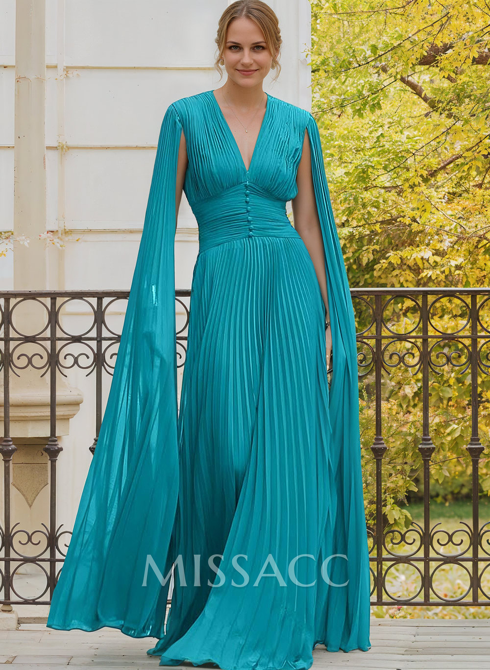 A-Line V-Neck Sleeveless Floor-Length Chiffon Evening Dresses