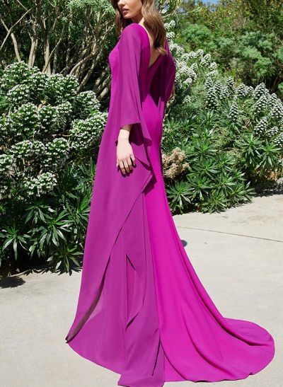 A-Line Scoop Neck Long Sleeves Silk Like Satin Evening Dresses With Back Hole