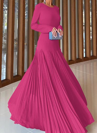 A-Line Pleated Long Sleeves Floor-Length Chiffon Mother Of The Bride Dresses