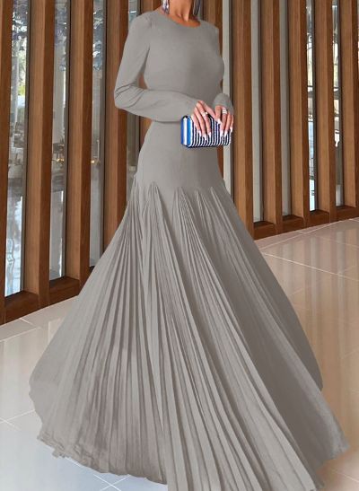 A-Line Pleated Long Sleeves Floor-Length Chiffon Mother Of The Bride Dresses