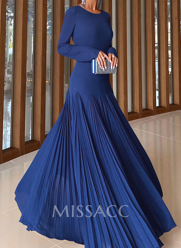 A-Line Pleated Long Sleeves Floor-Length Chiffon Evening Dresses A-Line Pleated Long Sleeves Floor-Length Chiffon Evening Dresses