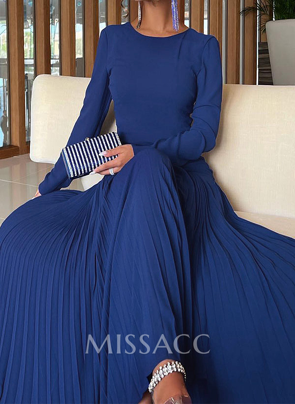 A-Line Pleated Long Sleeves Floor-Length Chiffon Evening Dresses A-Line Pleated Long Sleeves Floor-Length Chiffon Evening Dresses