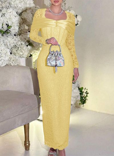 Sheath/Column Square Neckline Long Sleeves Lace Evening Dresses