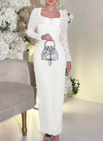 Sheath/Column Square Neckline Long Sleeves Lace Evening Dresses