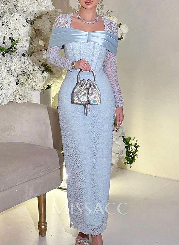 Sheath/Column Square Neckline Long Sleeves Lace Evening Dresses