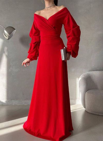 Sheath/Column V-Neck Long Sleeves Elastic Satin Evening Dresses