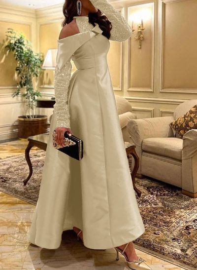 A-Line Halter Long Sleeves Floor-Length Sequined Evening Dresses