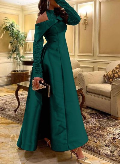 A-Line Halter Long Sleeves Floor-Length Sequined Evening Dresses