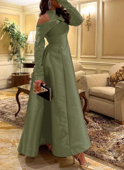 A-Line Halter Long Sleeves Floor-Length Sequined Evening Dresses