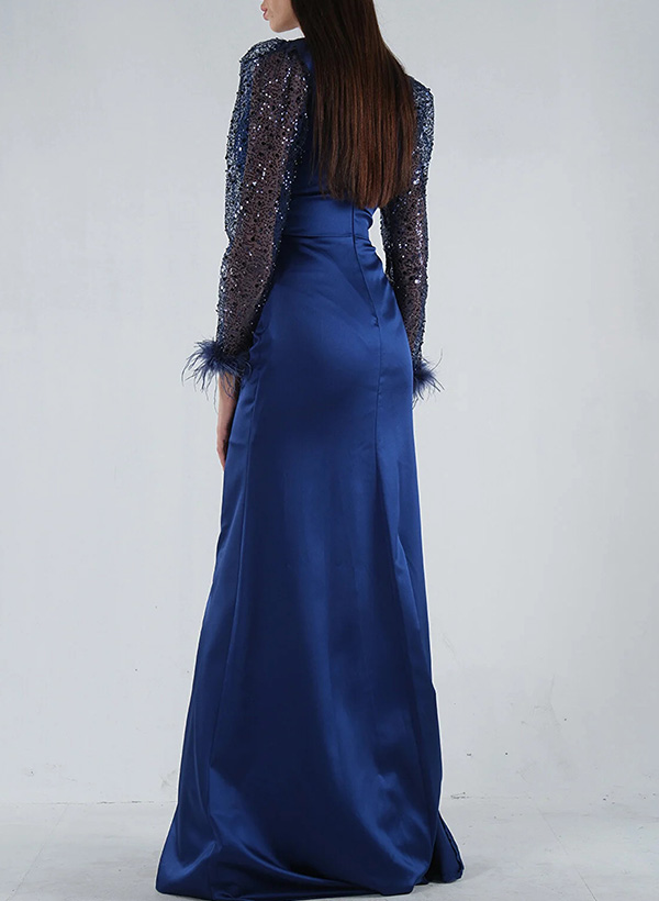 Sheath/Column V-Neck Sleeveless Sequined Evening Dresses With Split Front