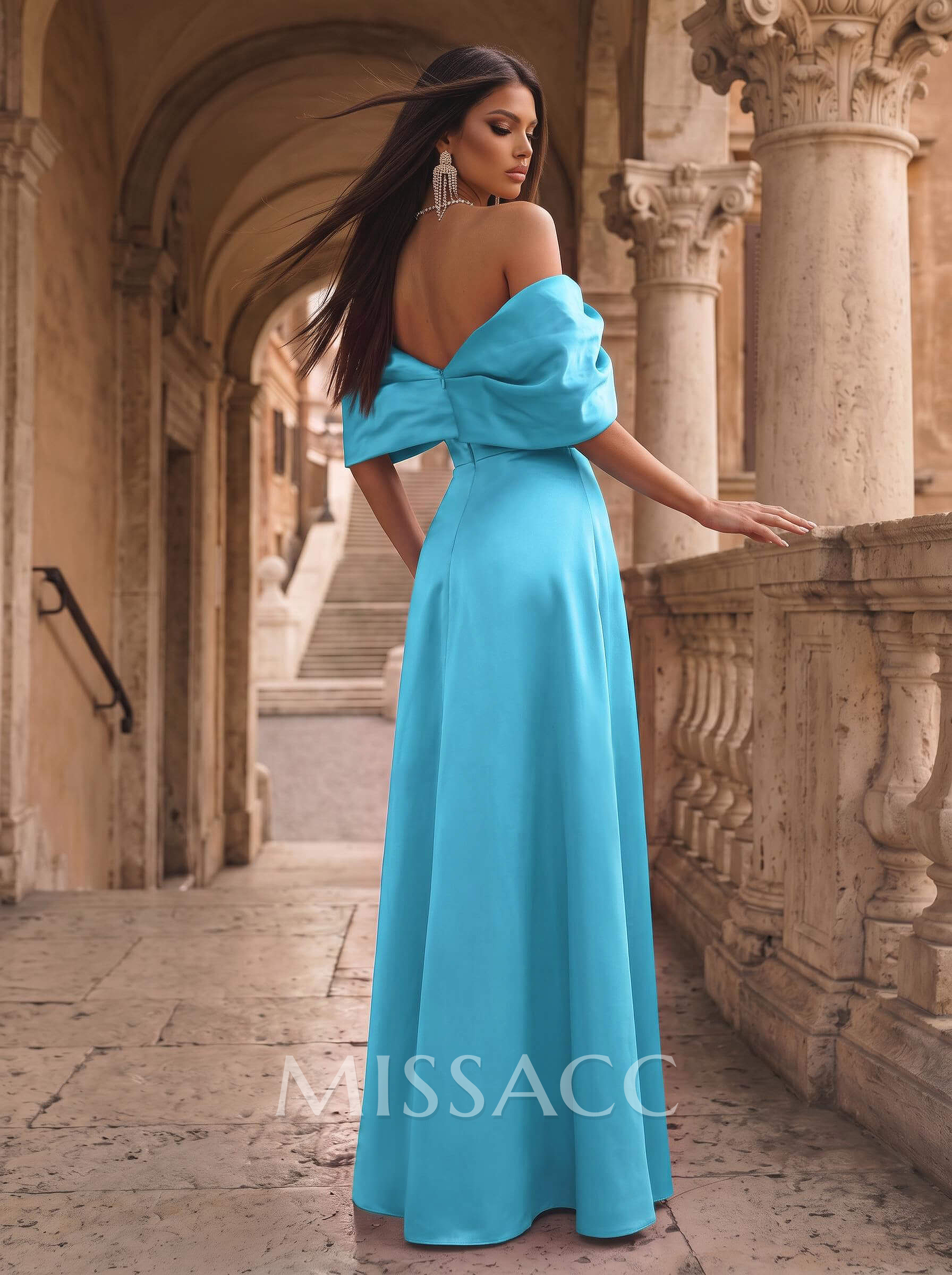 A-Line Off-The-Shoulder Sleeveless Floor-Length Satin Evening Dresses