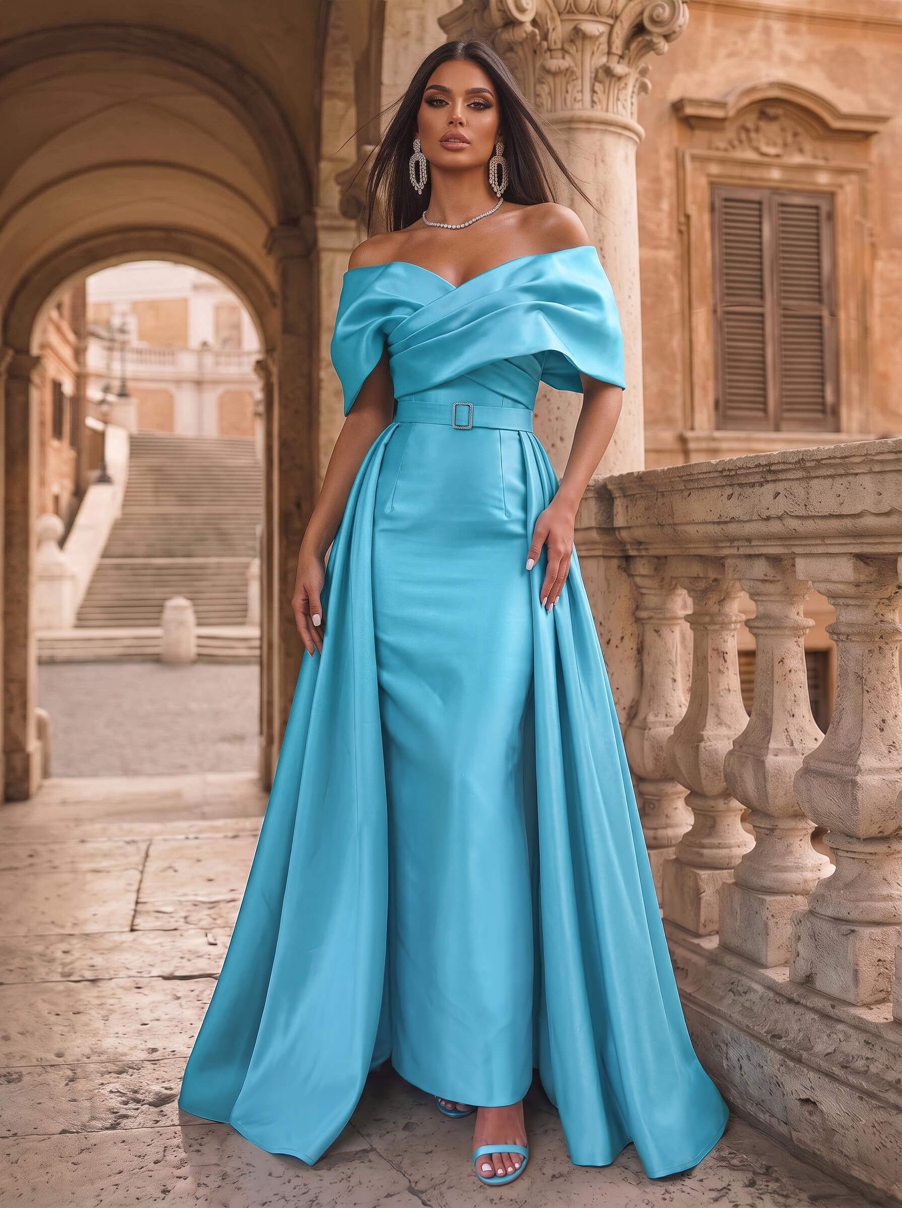 A-Line Off-The-Shoulder Sleeveless Floor-Length Satin Evening Dresses