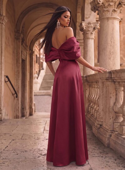 A-Line Off-The-Shoulder Sleeveless Floor-Length Satin Evening Dresses