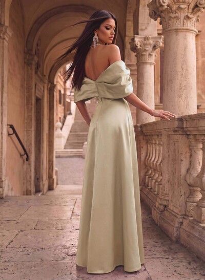 A-Line Off-The-Shoulder Sleeveless Floor-Length Satin Evening Dresses