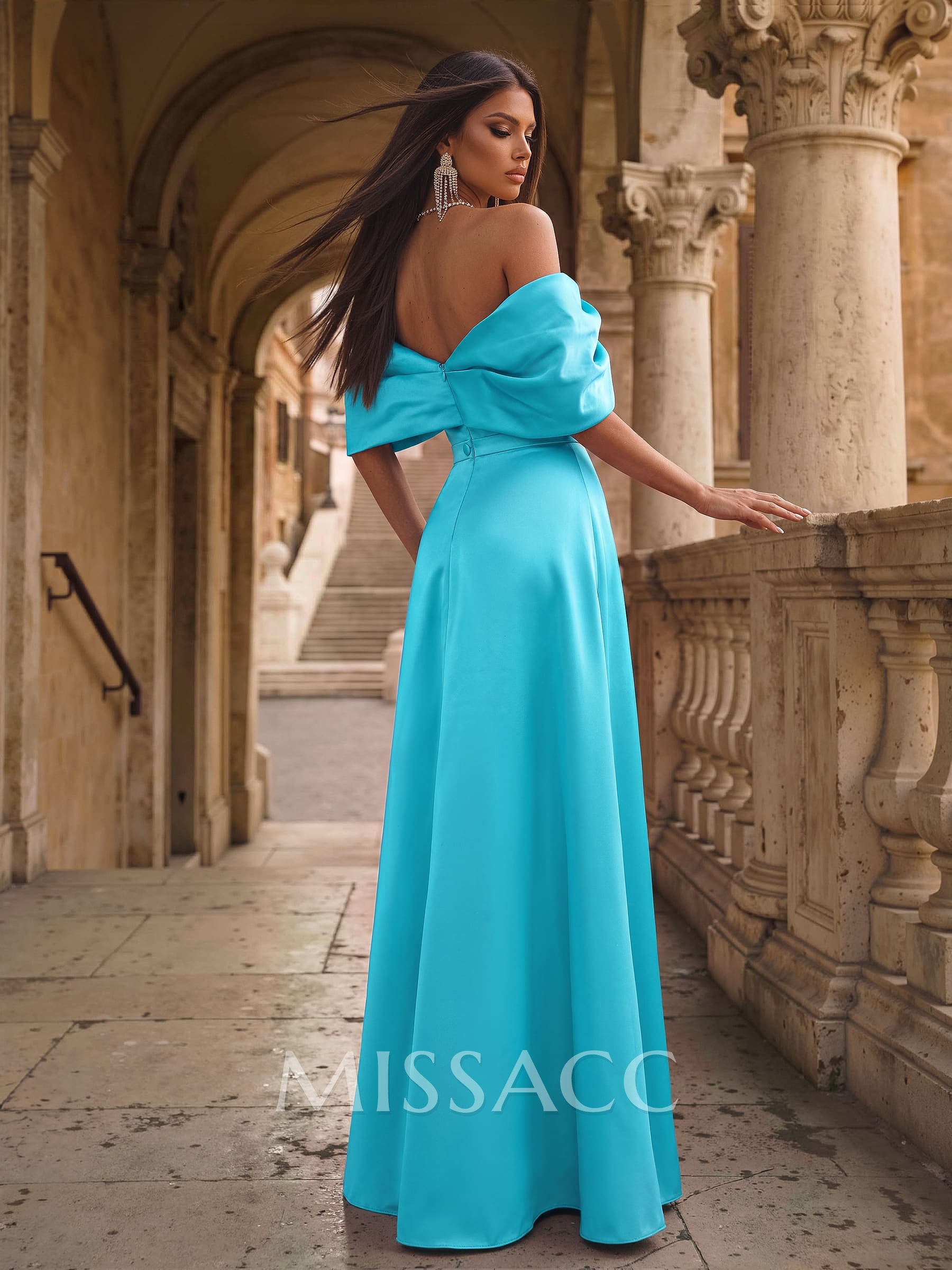 A-Line Off-the-Shoulder Sleeveless Floor-Length Satin Formal Dresses