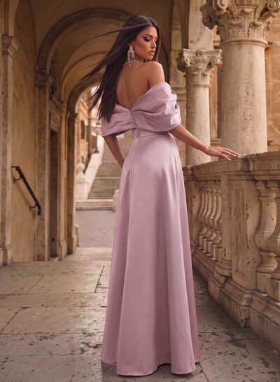 A-Line Off-The-Shoulder Sleeveless Floor-Length Satin Evening Dresses